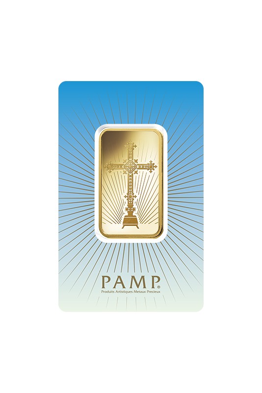 PAMP 1oz Religious Romanesque Cross Gold Rectangular Ingot