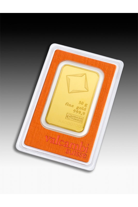 Valcambi 50g Minted Gold Bar